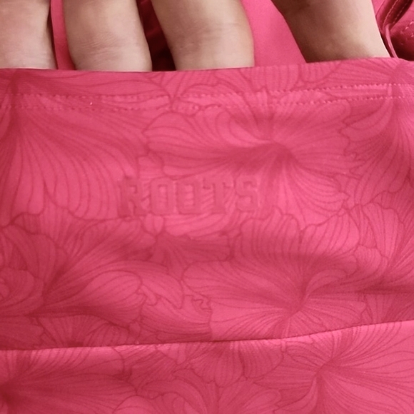 ROOTS Women's One Piece Pink Swimsuit  Floral Print High Neck High Back Sz 10 - Picture 6 of 16